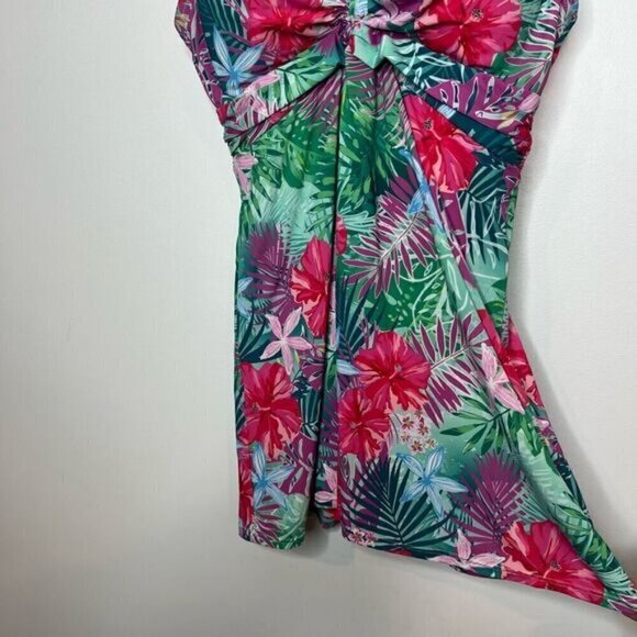 Swimsuits For All Women's Twist Front V-Neck Swimdress Hawaiian Floral Size 10 - Picture 4 of 16